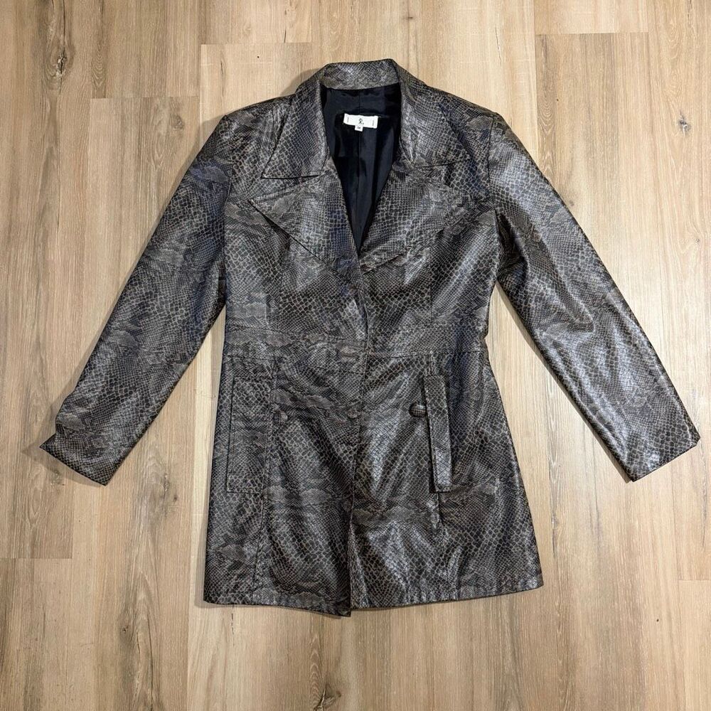 Rampage Faux Leather Snakeskin Jacket Sz M Black Gray Animal Print 90s Retro Alt